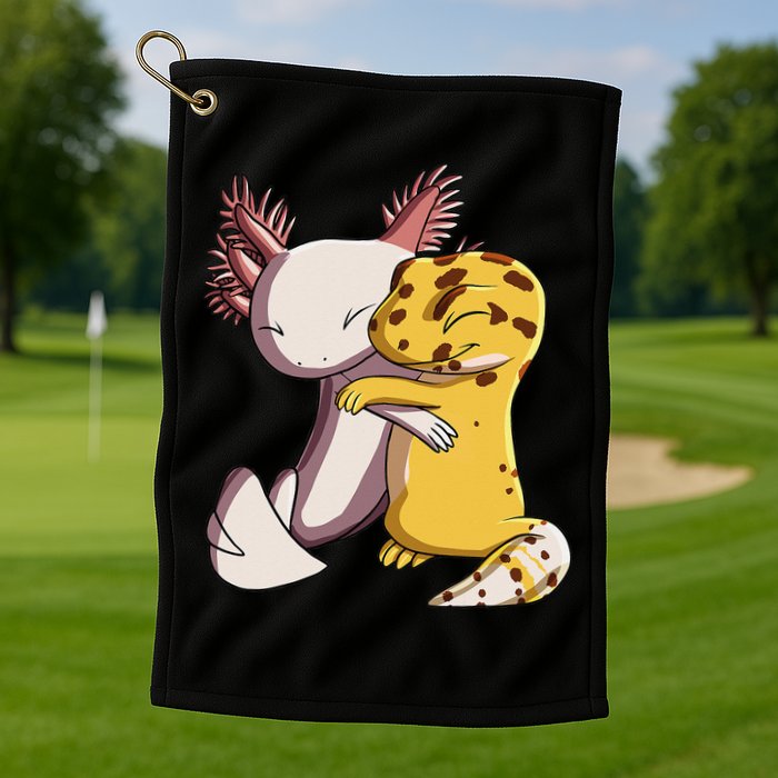 Cute Kawaii Leopard Gecko Hugging Axolotl Golf Towel