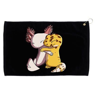 Cute Kawaii Leopard Gecko Hugging Axolotl Grommeted Golf Towel
