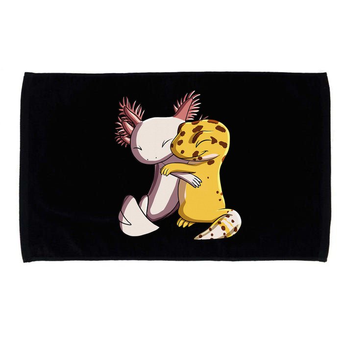 Cute Kawaii Leopard Gecko Hugging Axolotl Microfiber Hand Towel