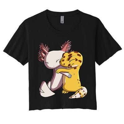 Cute Kawaii Leopard Gecko Hugging Axolotl Crop Top
