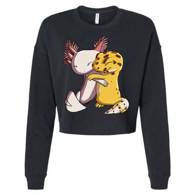 Cute Kawaii Leopard Gecko Hugging Axolotl Cropped Pullover Crew