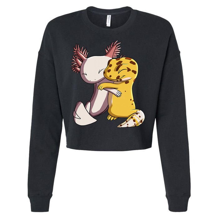 Cute Kawaii Leopard Gecko Hugging Axolotl Cropped Pullover Crew