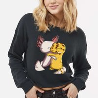 Cute Kawaii Leopard Gecko Hugging Axolotl Cropped Pullover Crew