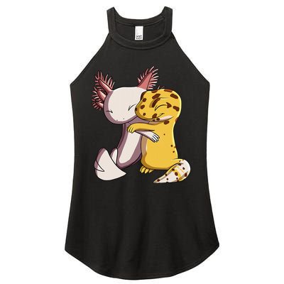 Cute Kawaii Leopard Gecko Hugging Axolotl Women's Perfect Tri Rocker Tank