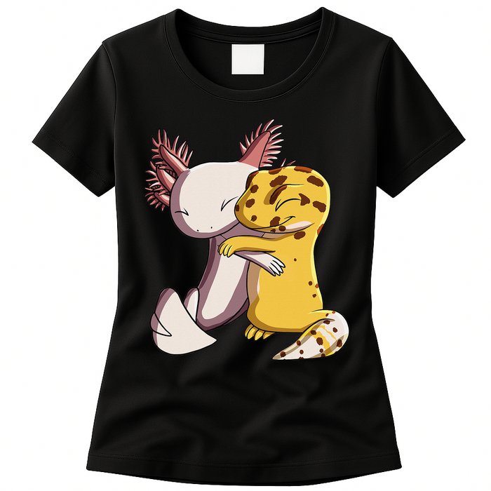 Cute Kawaii Leopard Gecko Hugging Axolotl Womens T-Shirt