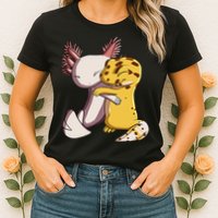 Cute Kawaii Leopard Gecko Hugging Axolotl Womens T-Shirt