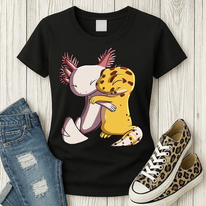 Cute Kawaii Leopard Gecko Hugging Axolotl Womens T-Shirt