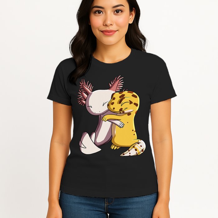 Cute Kawaii Leopard Gecko Hugging Axolotl Womens T-Shirt