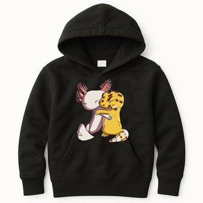 Cute Kawaii Leopard Gecko Hugging Axolotl Kids Hoodie