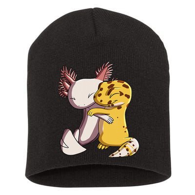 Cute Kawaii Leopard Gecko Hugging Axolotl Short Acrylic Beanie