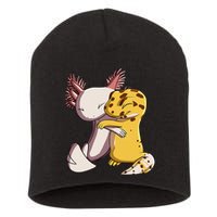 Cute Kawaii Leopard Gecko Hugging Axolotl Short Acrylic Beanie
