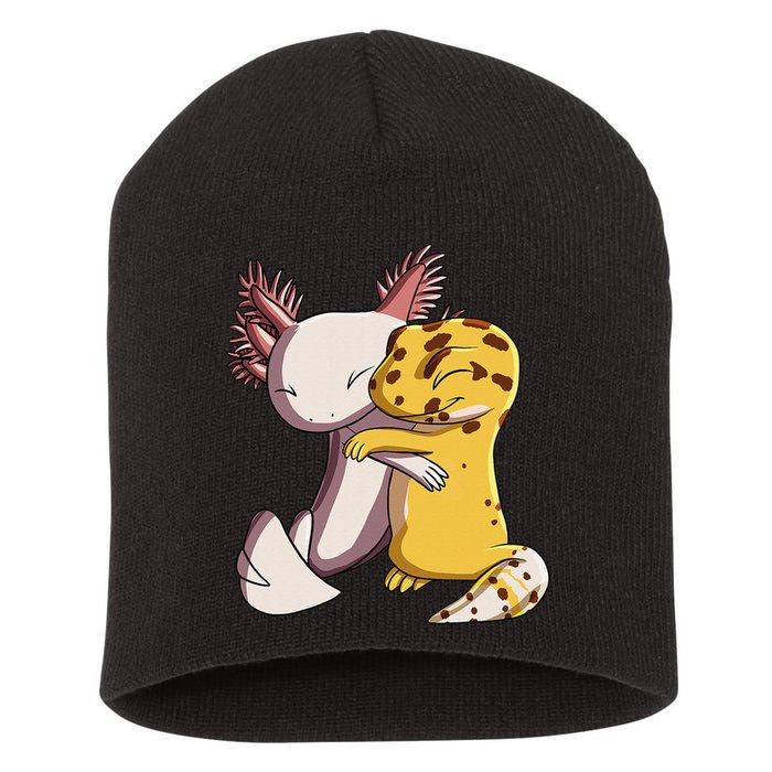 Cute Kawaii Leopard Gecko Hugging Axolotl Short Acrylic Beanie