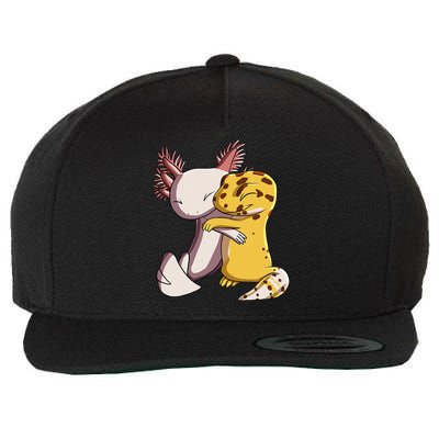 Cute Kawaii Leopard Gecko Hugging Axolotl Wool Snapback Cap