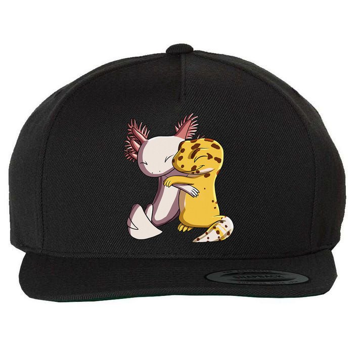 Cute Kawaii Leopard Gecko Hugging Axolotl Wool Snapback Cap