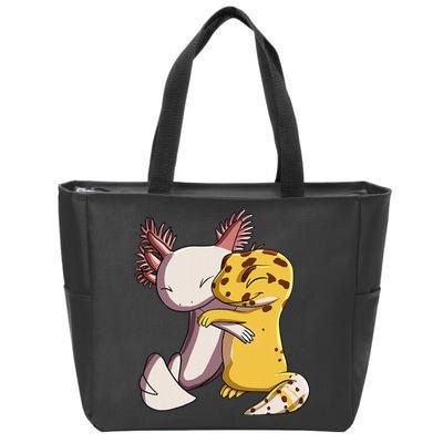 Cute Kawaii Leopard Gecko Hugging Axolotl Zip Tote Bag