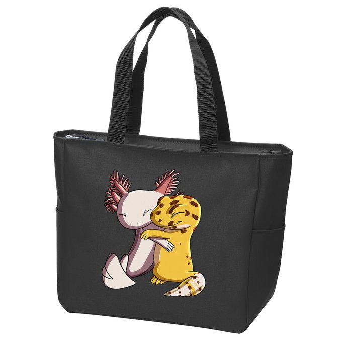 Cute Kawaii Leopard Gecko Hugging Axolotl Zip Tote Bag