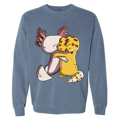 Cute Kawaii Leopard Gecko Hugging Axolotl Garment-Dyed Sweatshirt