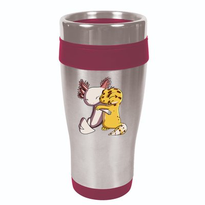 Cute Kawaii Leopard Gecko Hugging Axolotl 16oz Travel Tumbler