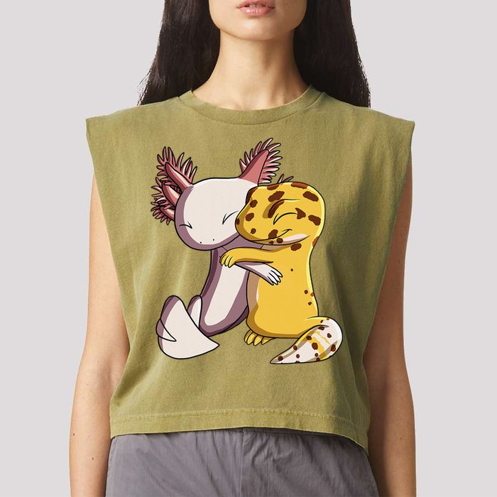 Cute Kawaii Leopard Gecko Hugging Axolotl Garment-Dyed Women's Muscle Tee