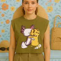 Cute Kawaii Leopard Gecko Hugging Axolotl Garment-Dyed Women's Muscle Tee