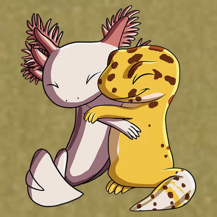 Cute Kawaii Leopard Gecko Hugging Axolotl Garment-Dyed Women's Muscle Tee