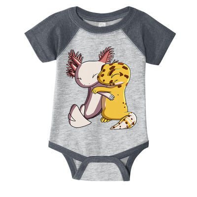 Cute Kawaii Leopard Gecko Hugging Axolotl Infant Baby Jersey Bodysuit
