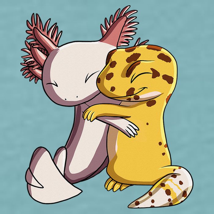 Cute Kawaii Leopard Gecko Hugging Axolotl Sueded Cloud Jersey T-Shirt