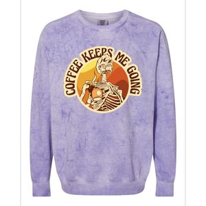 Coffee Keeps Me Going Skeleton Retro Sunset Colorblast Crewneck Sweatshirt