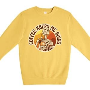 Coffee Keeps Me Going Skeleton Retro Sunset Premium Crewneck Sweatshirt