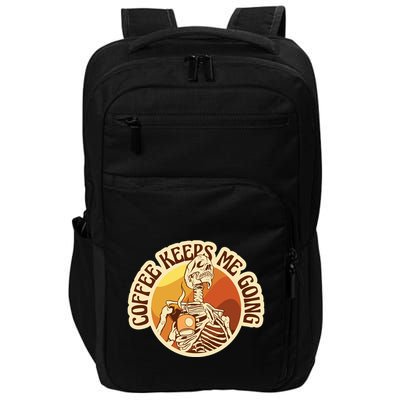 Coffee Keeps Me Going Skeleton Retro Sunset Impact Tech Backpack