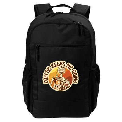 Coffee Keeps Me Going Skeleton Retro Sunset Backpack