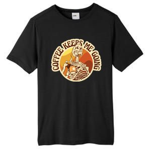 Coffee Keeps Me Going Skeleton Retro Sunset Tall Fusion ChromaSoft Performance T-Shirt