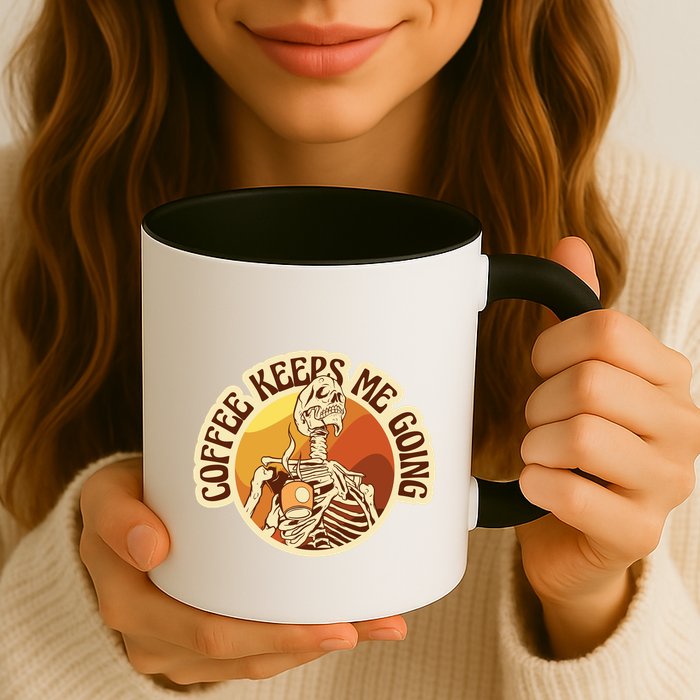 Coffee Keeps Me Going Skeleton Retro Sunset Mug