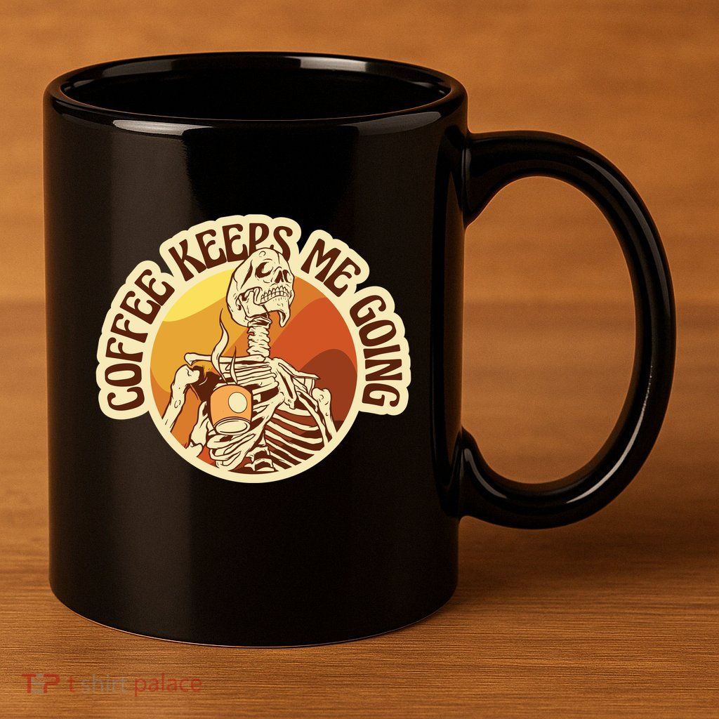 Coffee Keeps Me Going Skeleton Retro Sunset 11oz C Handle Ceramic Mug