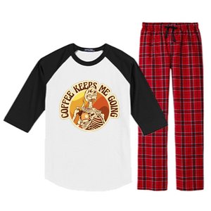 Coffee Keeps Me Going Skeleton Retro Sunset Raglan Sleeve Pajama Set