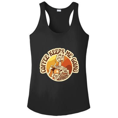 Coffee Keeps Me Going Skeleton Retro Sunset Ladies PosiCharge Competitor Racerback Tank