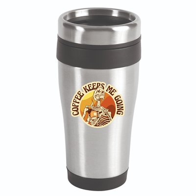 Coffee Keeps Me Going Skeleton Retro Sunset 16oz Travel Tumbler