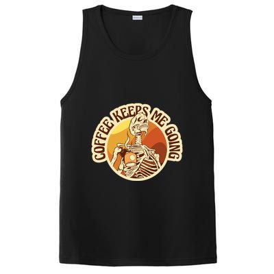 Coffee Keeps Me Going Skeleton Retro Sunset PosiCharge Competitor Tank