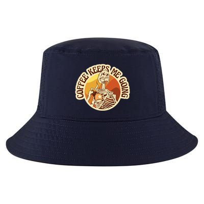 Coffee Keeps Me Going Skeleton Retro Sunset Cool Comfort Performance Bucket Hat