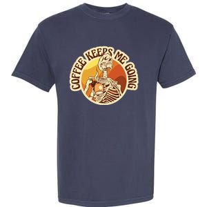 Coffee Keeps Me Going Skeleton Retro Sunset Garment-Dyed Heavyweight T-Shirt