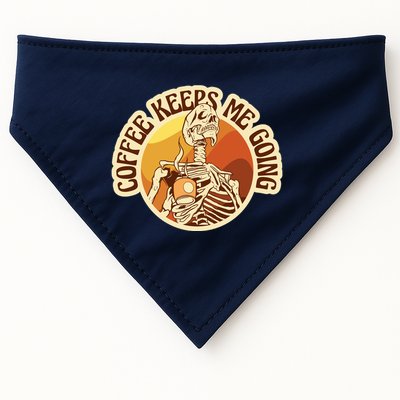 Coffee Keeps Me Going Skeleton Retro Sunset USA-Made Doggie Bandana