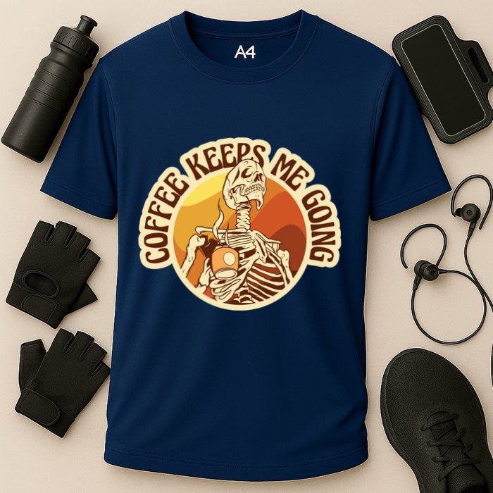 Coffee Keeps Me Going Skeleton Retro Sunset Cooling Performance Crew T-Shirt