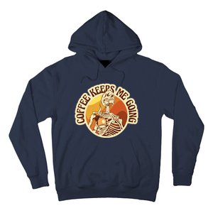 Coffee Keeps Me Going Skeleton Retro Sunset Hoodie