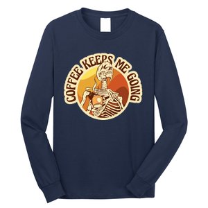 Coffee Keeps Me Going Skeleton Retro Sunset Long Sleeve Shirt