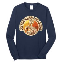 Coffee Keeps Me Going Skeleton Retro Sunset Long Sleeve Shirt