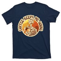 Coffee Keeps Me Going Skeleton Retro Sunset T-Shirt