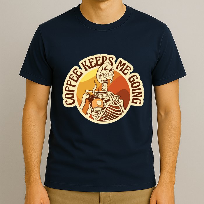 Coffee Keeps Me Going Skeleton Retro Sunset T-Shirt