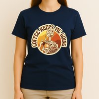 Coffee Keeps Me Going Skeleton Retro Sunset T-Shirt