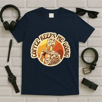Coffee Keeps Me Going Skeleton Retro Sunset T-Shirt