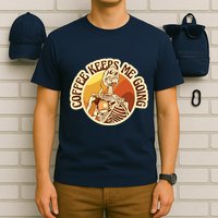 Coffee Keeps Me Going Skeleton Retro Sunset T-Shirt